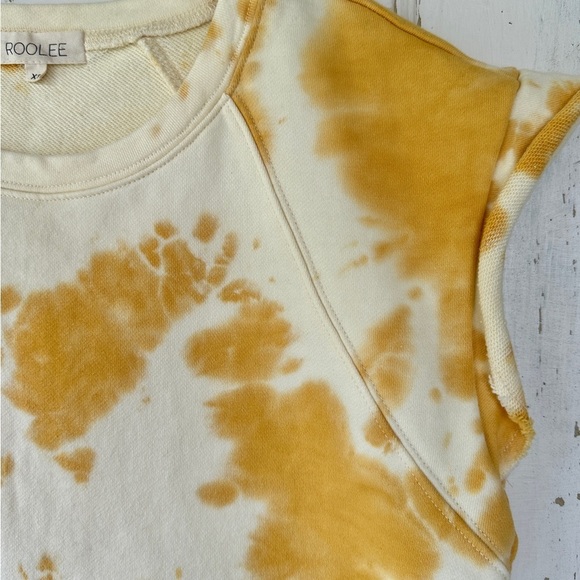 ROOLEE, YELLOW, TIE DYE PRINT SHIRT WITH FLUTTER SLEEVES. CROPPED. SIZE XS - Picture 4 of 8